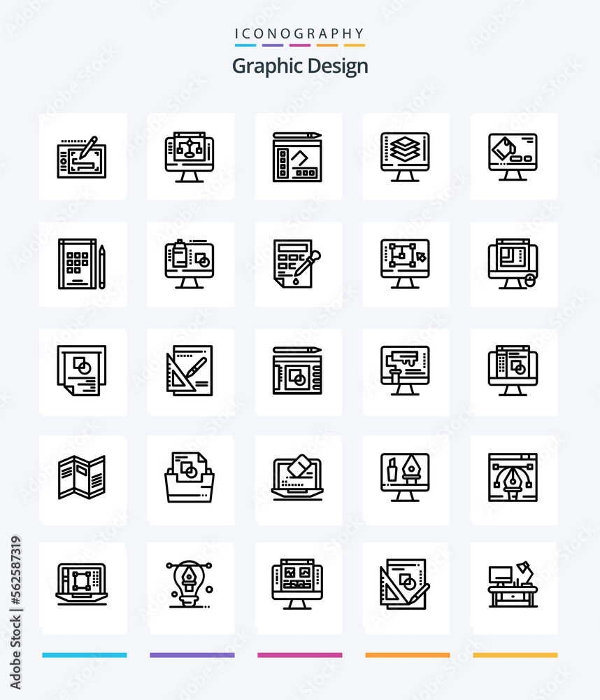 Creative Graphic Design 25 OutLine icon pack  Such As code . . server . writer. notebook