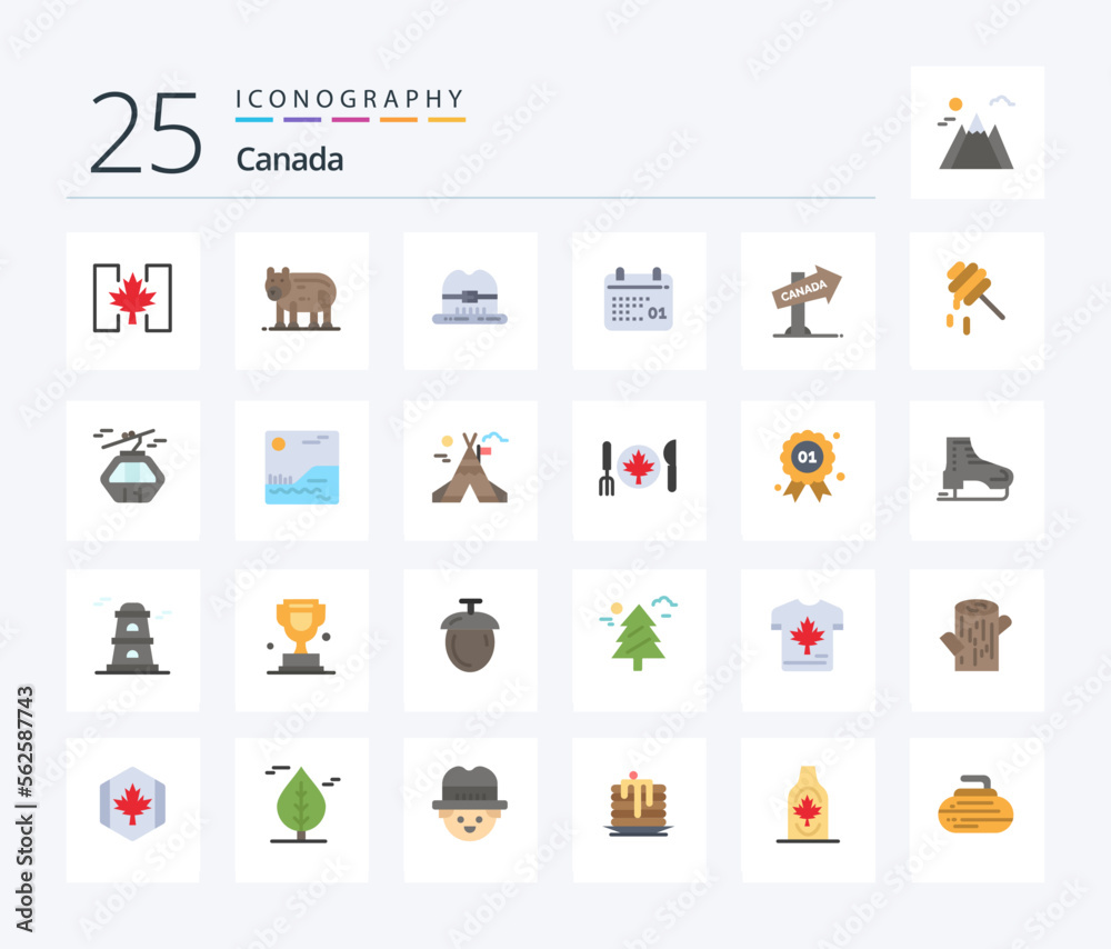 Canada 25 Flat Color icon pack including location. canada. cap. day. calendar