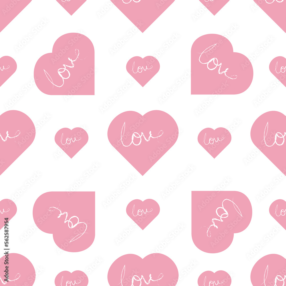 Greeting card. Abstract art background. Pink vector heart shapes in beautiful style on white background.