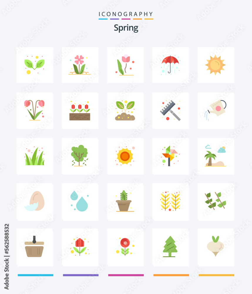 Creative Spring 25 Flat icon pack  Such As nature. flower. rain. spring. brightness