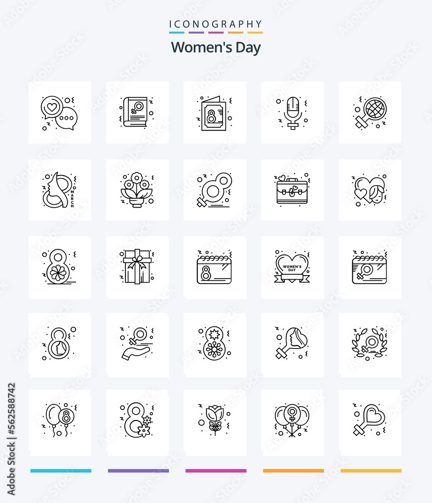 Creative Womens Day 25 OutLine icon pack  Such As record. day. sign. . invite