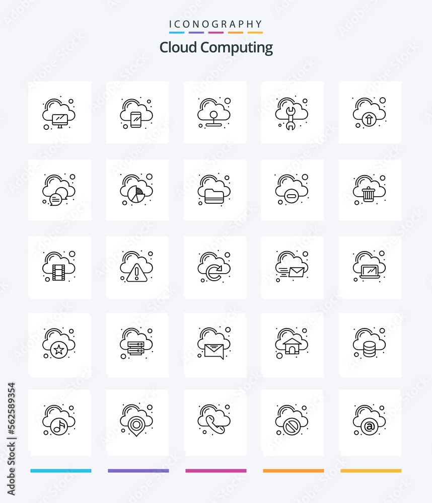 Creative Cloud Computing 25 OutLine icon pack  Such As upload. tool. cloud. repair. cloud