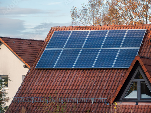 Solar panels modules on house roof in Germany