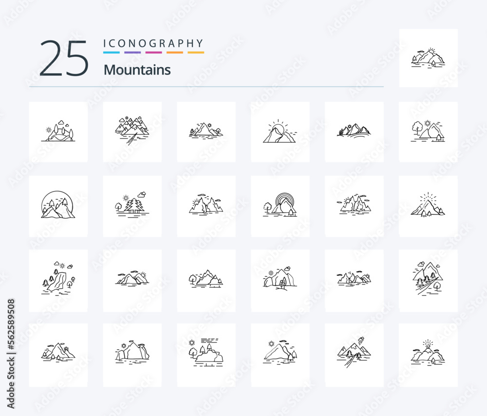 Mountains 25 Line icon pack including hill. mountain. hill. landscape. nature