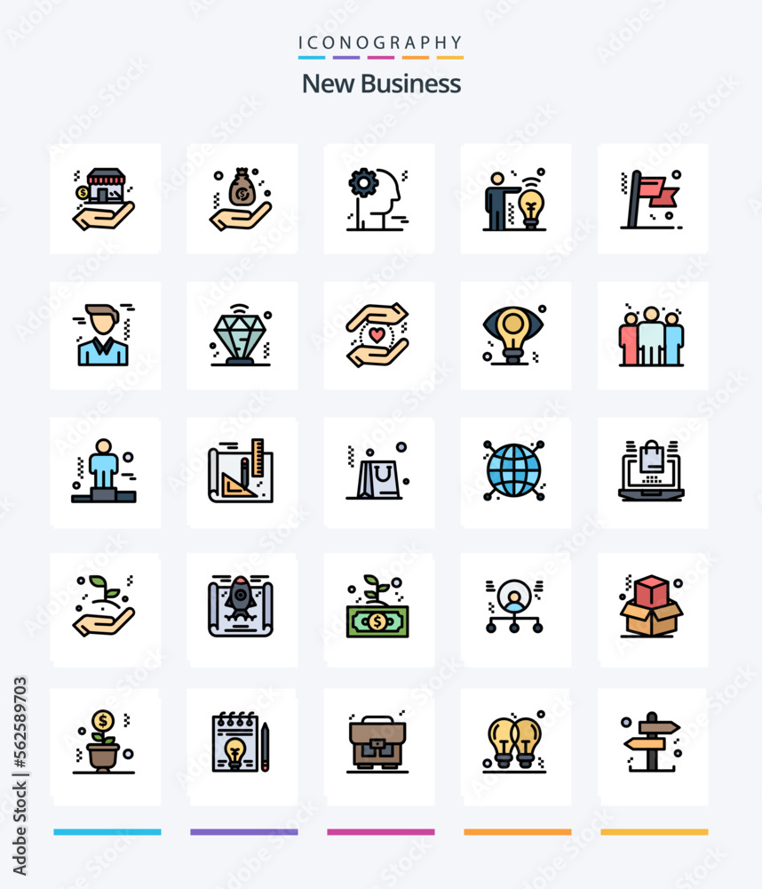 Creative New Business 25 Line FIlled icon pack  Such As flag. achievement. hand. bulb. business