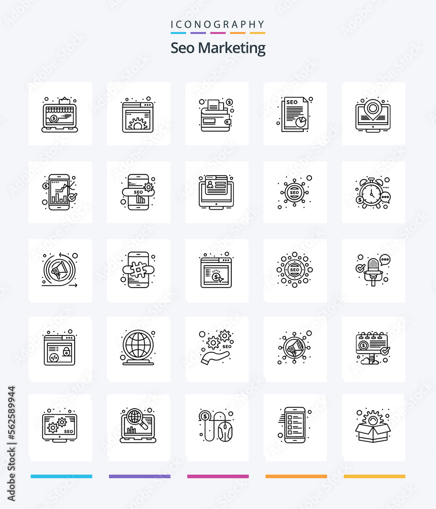 Creative Seo Marketing 25 OutLine icon pack  Such As marketing. data. web. seo. document