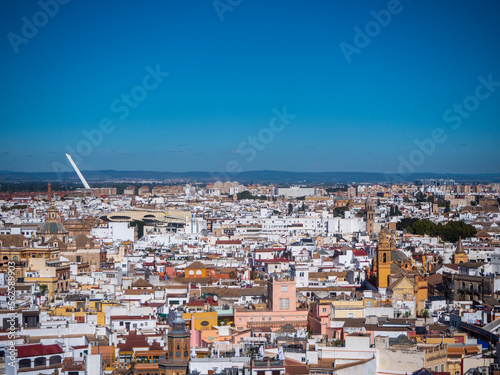 View of Seville from La Giralda with Alamillo Bridge in the Background photo