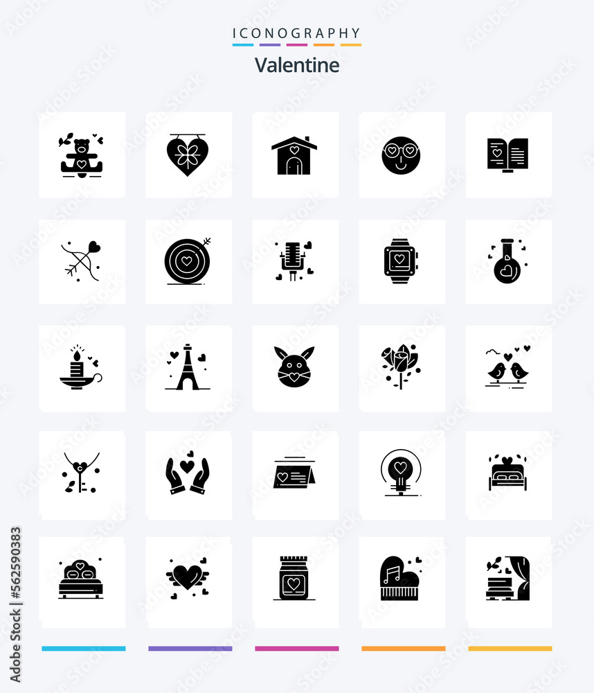 Creative Valentine 25 Glyph Solid Black icon pack  Such As love. love. board. day. valentine