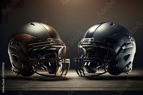 Super Bowl Game American Football Helmets Side by Side. Generative AI photo
