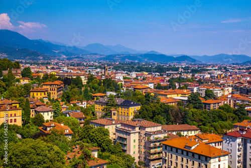 Street view of Bergamo old town, italian city northeast of Milan, in the Lombardy region .