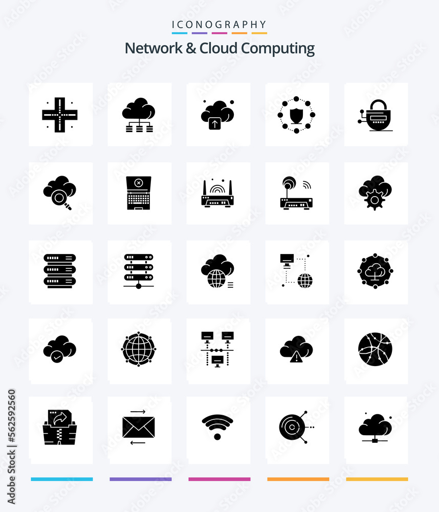 Creative Network And Cloud Computing 25 Glyph Solid Black icon pack  Such As passward. locked. upload. lock. protection
