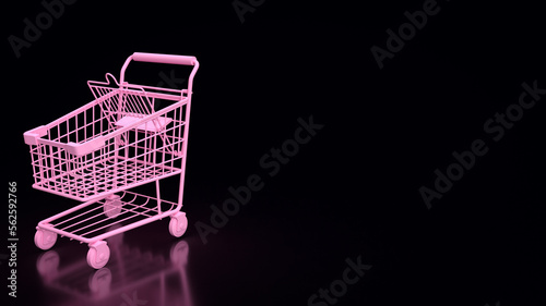 The pink shopping cart on black background 3d rendering