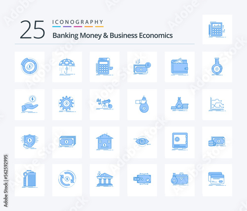 Banking Money And Business Economics 25 Blue Color icon pack including cut. business. money. calculator. banking