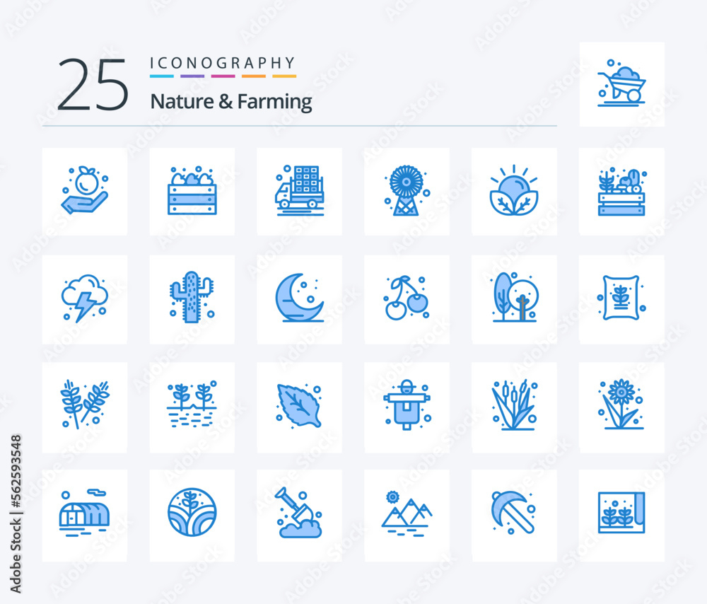 Nature And Farming 25 Blue Color icon pack including farm. agriculture. farm. technology. ecologic