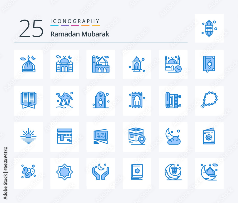 Ramadan 25 Blue Color icon pack including animal. camel. pray. bookmark. islam