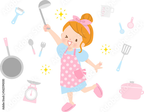 料理をする女の子のイメージイラスト