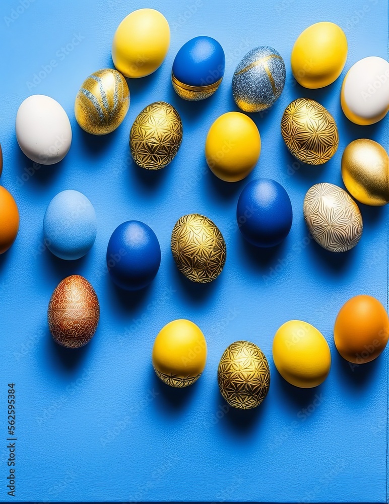 Fototapeta premium easter eggs and egg on blue background