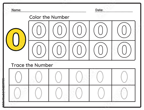 Writing practice number zero printable worksheet for preschool kindergarten kids to improve basic writing skills