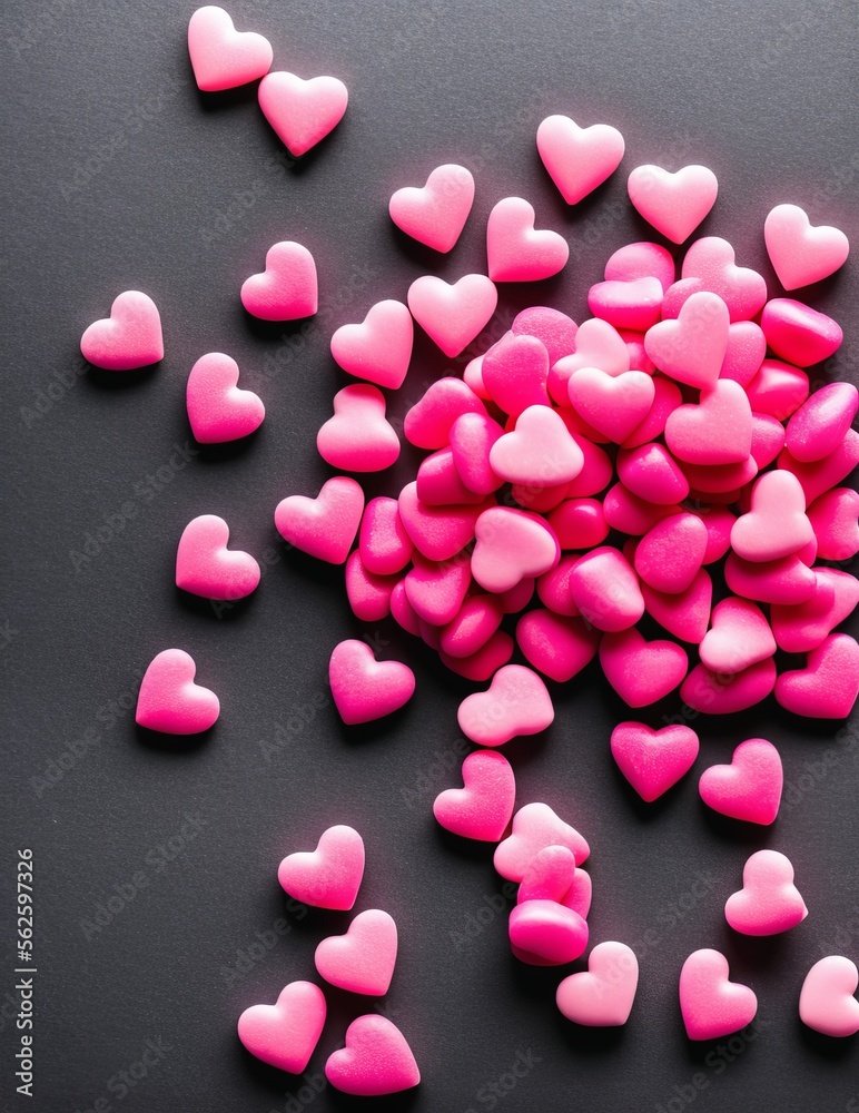valentine's day background. hearts and lights, heart shaped lights on a pink background, valentine's day background with hearts and pink ribbon.
