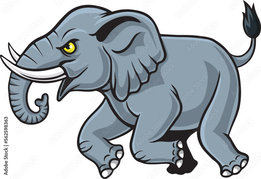 Naklejka premium Cartoon angry elephant mascot running