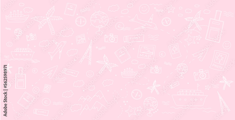 Travel theme pink background vector illustration.