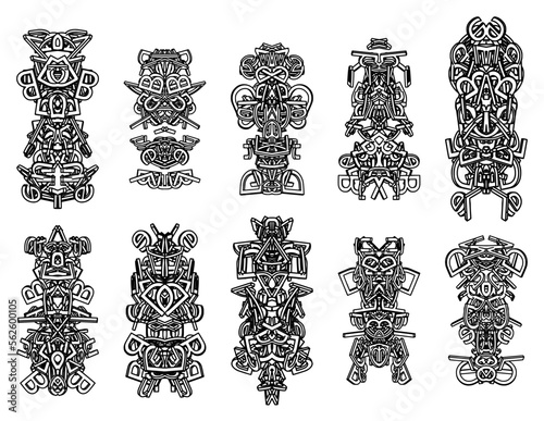Isolated black icon traditional abstract totem on white background