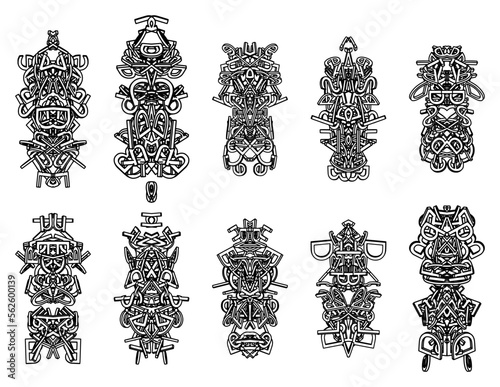 Isolated black icon traditional abstract totem on white background