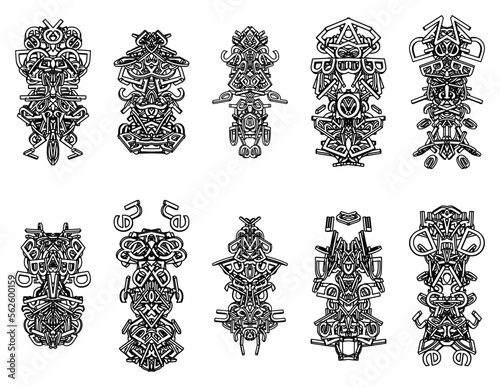 Isolated black icon traditional abstract totem on white background