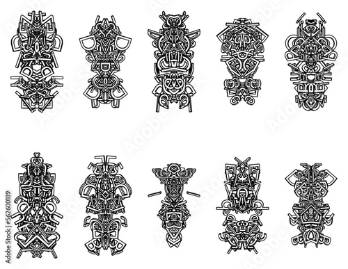 Isolated black icon traditional abstract totem on white background