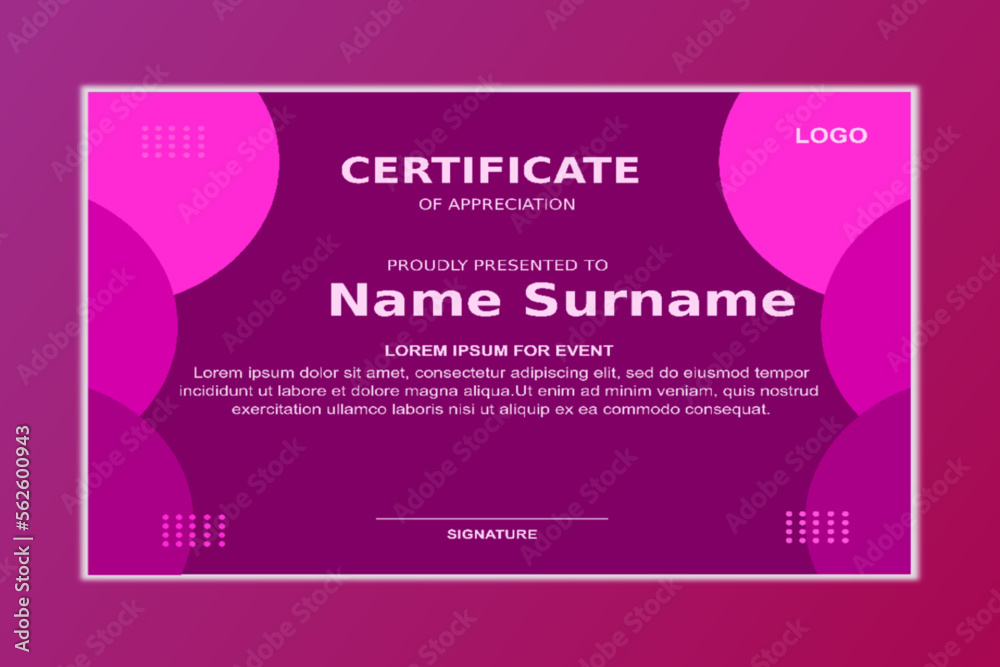 Certificate templates for events, official events and unofficial pink colors