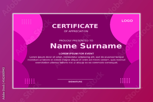 Certificate templates for events, official events and unofficial pink colors photo