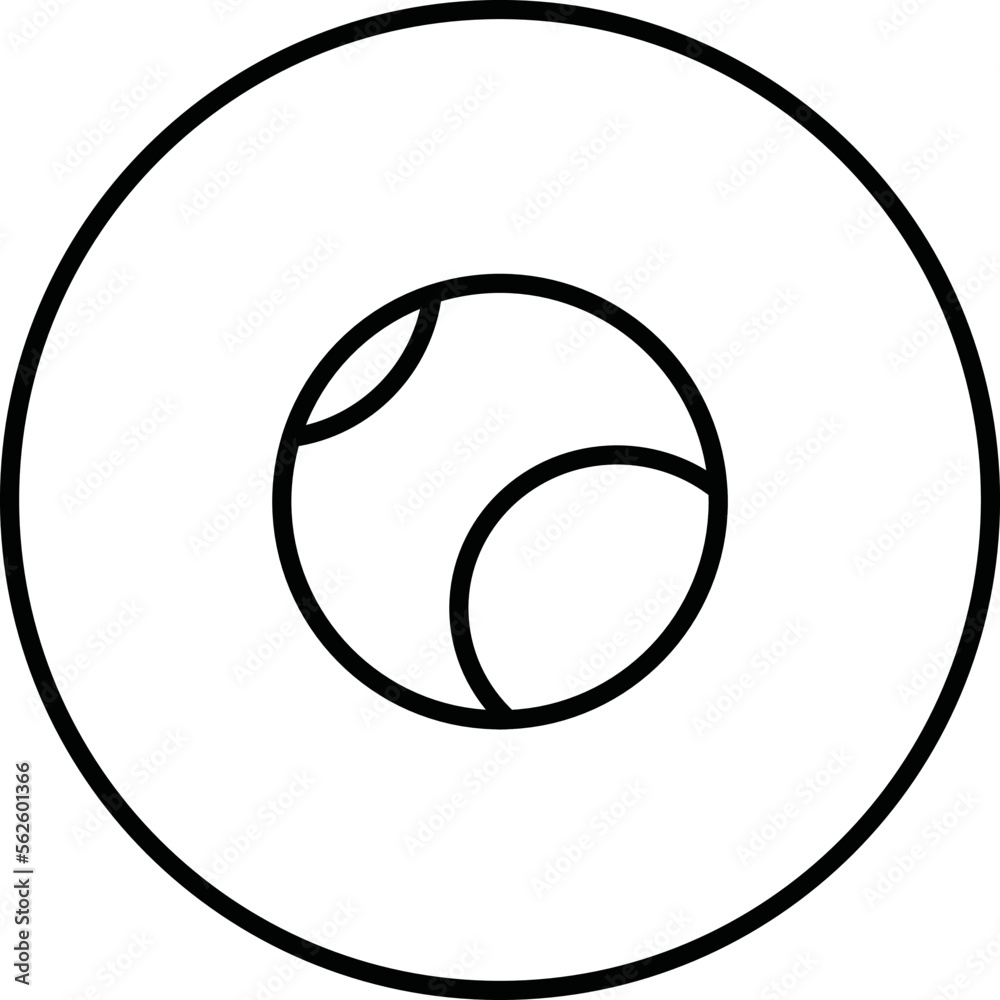 Tennis ball black and white line icon vector illustration in a circle, for web use for sports, game, fun Tennis ball black and white line icon vector illustration in a circle, for web use for sports, game, fun