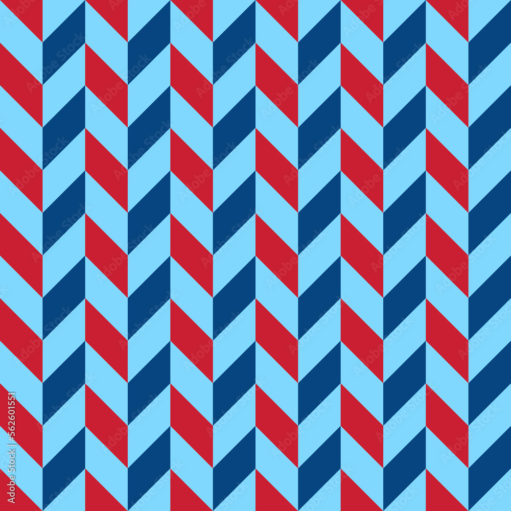 Seamless blue and red chevron pattern. Popular zigzag chevron geometric pattern background