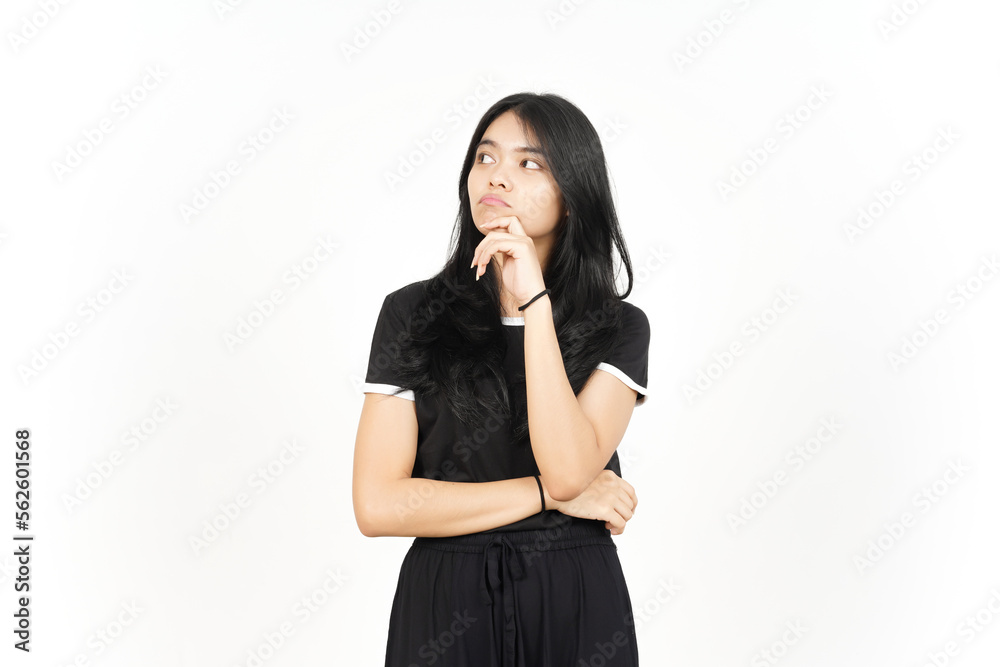 Thinking and Curious Of Beautiful Asian Woman Isolated On White Background