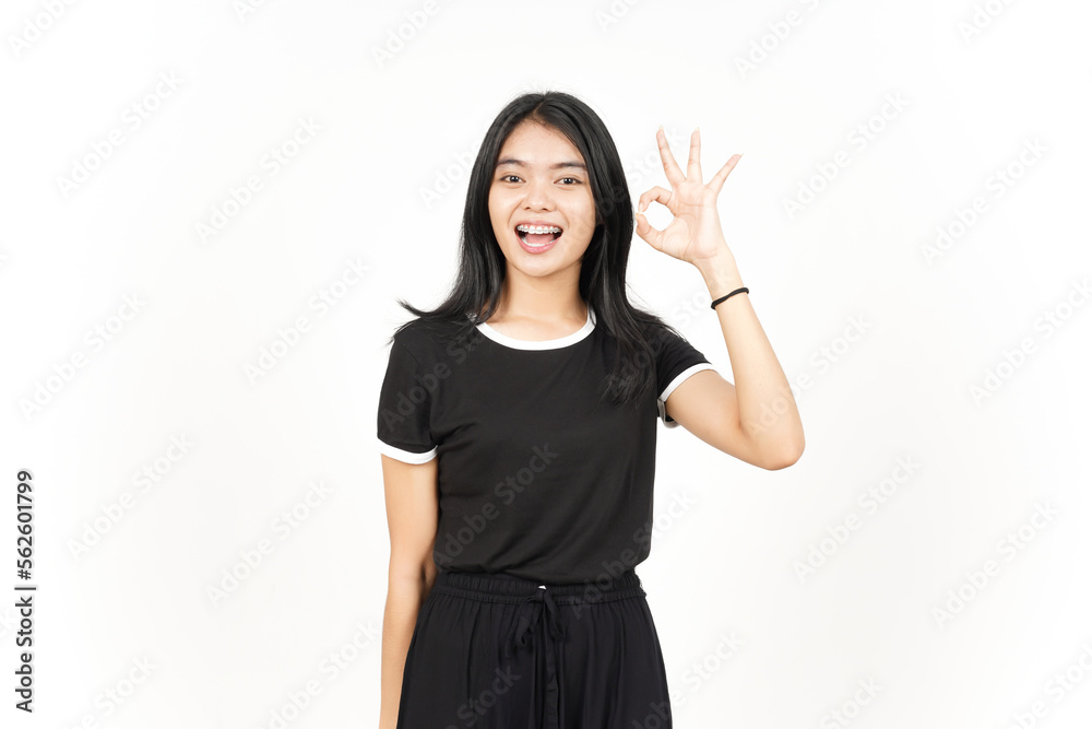 Smiling and Showing OK Sign Of Beautiful Asian Woman Isolated On White Background Smiling and Showing OK Sign Of Beautiful Asian Woman Isolated On White Background