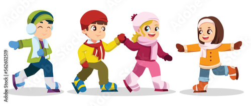 Children playing ice skating