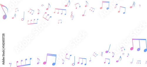 春や夏をイメージしたカラフルな音符のフレームイラスト　背景イラスト　音符、休符、音楽記号のイラスト