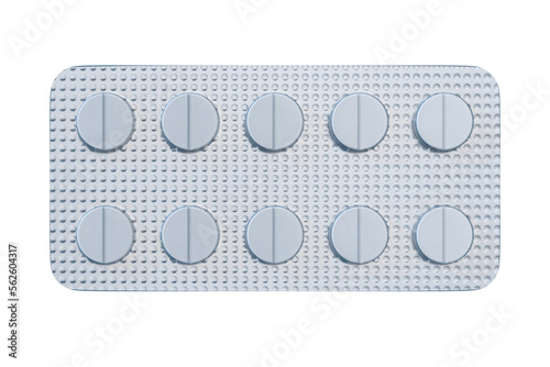 tablet in blister pack on white background. Isolated 3D illustration
