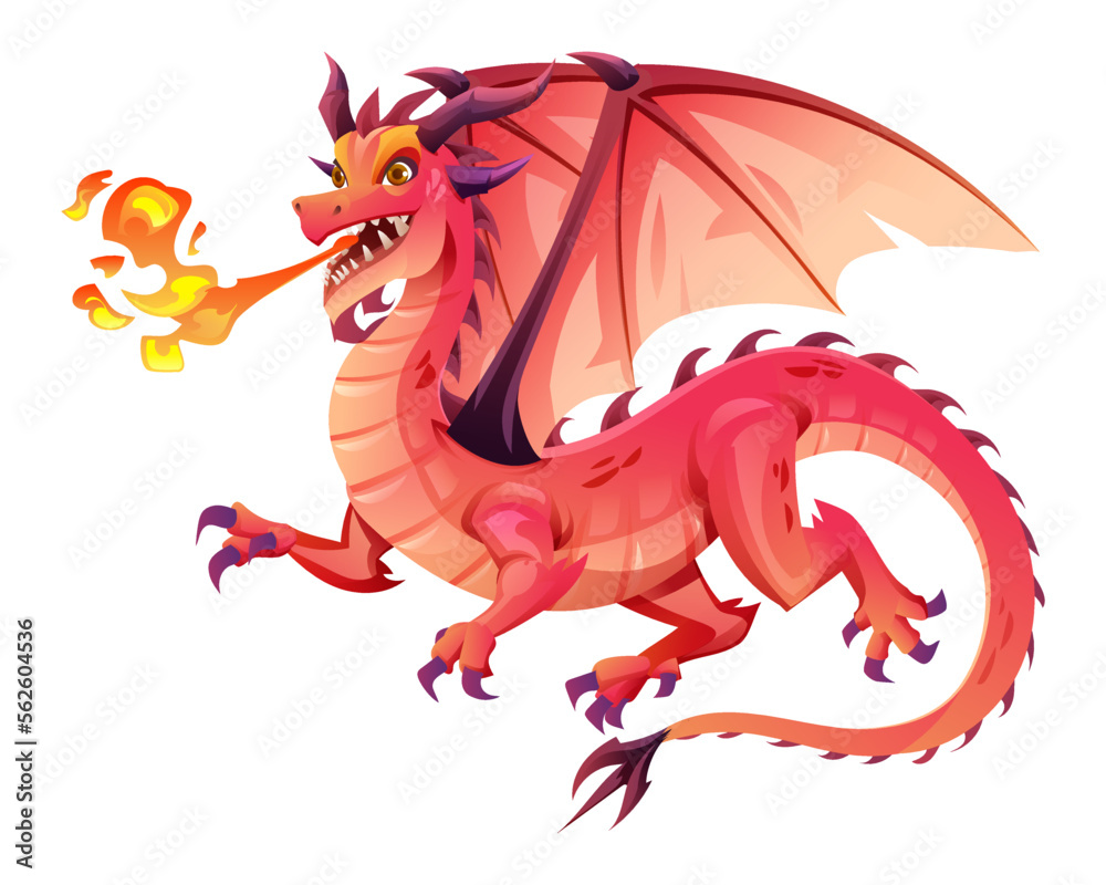 Red dragon spitting fire vector illustration Red dragon spitting fire vector illustration