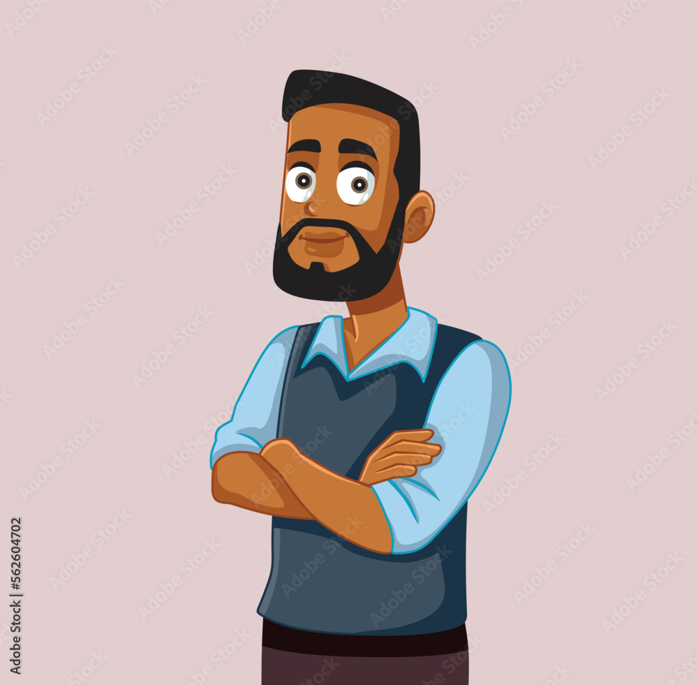 Happy Man of African Ethnicity Smiling with Arms Crossed Vector Cartoon. Confident guy feeling carefree and relaxed
Happy Man of African Ethnicity Smiling with Arms Crossed Vector Cartoon. Confident guy feeling carefree and relaxed