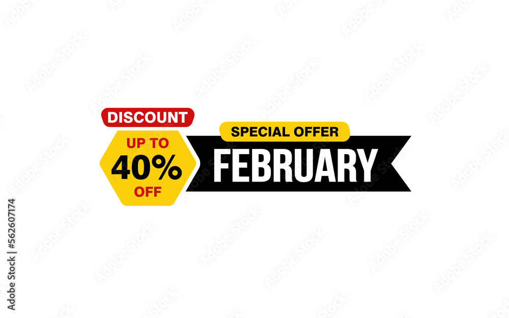 40 Percent FEBRUARY discount offer, clearance, promotion banner layout with sticker style. 40 Percent FEBRUARY discount offer, clearance, promotion banner layout with sticker style.