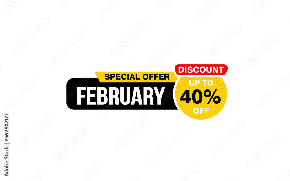 40 Percent FEBRUARY discount offer, clearance, promotion banner layout with sticker style. 