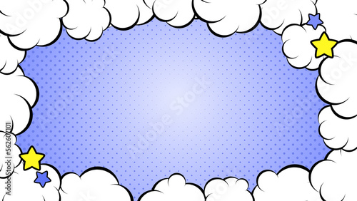 Fototapeta Naklejka Na Ścianę i Meble -  雲のフレームとドットの背景 　
雲は白色　背景は