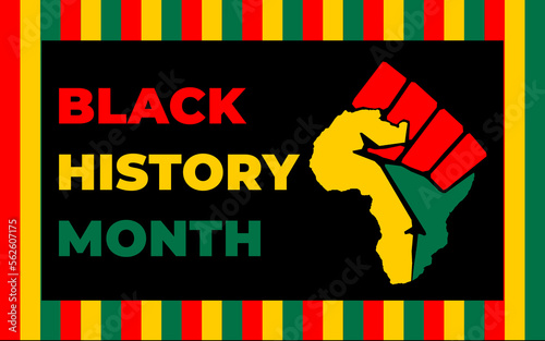Black history month 2023 Celebration Background.  Black History Month text with human Fist and Seamless Pattern. Celebrated annually in February in the USA and Canada.