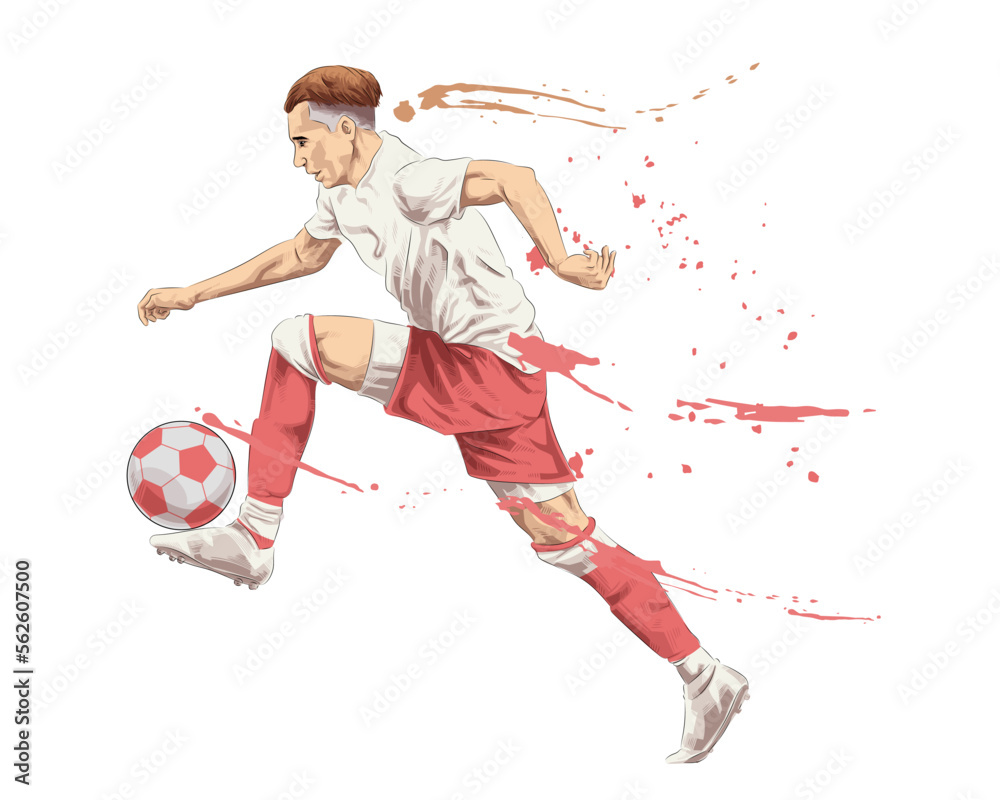 Illustration of a soccer player dribbling a ball, abstract illustration