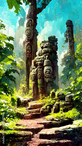 forest Mayan style ancient culture Generative AI Content by Midjourney