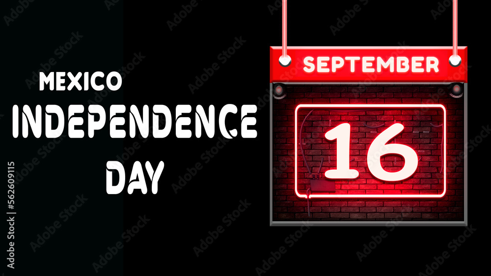 Happy Independence Day of Mexico, 16 September. World National Days Neon Text Effect on background