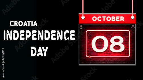 Happy Independence Day of Croatia  08 October. World National Days Neon Text Effect on background