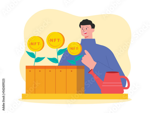Finance growth and wealth. NFT investment. Crypto currency financial growing, passive income and earning. 