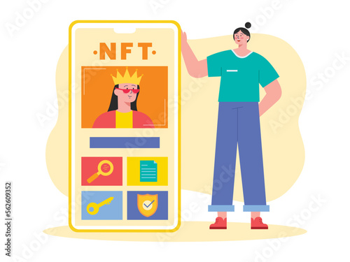 Best NFT marketplace to sell art. Image of a woman with a crown. Digital collectibles in the NFT business.